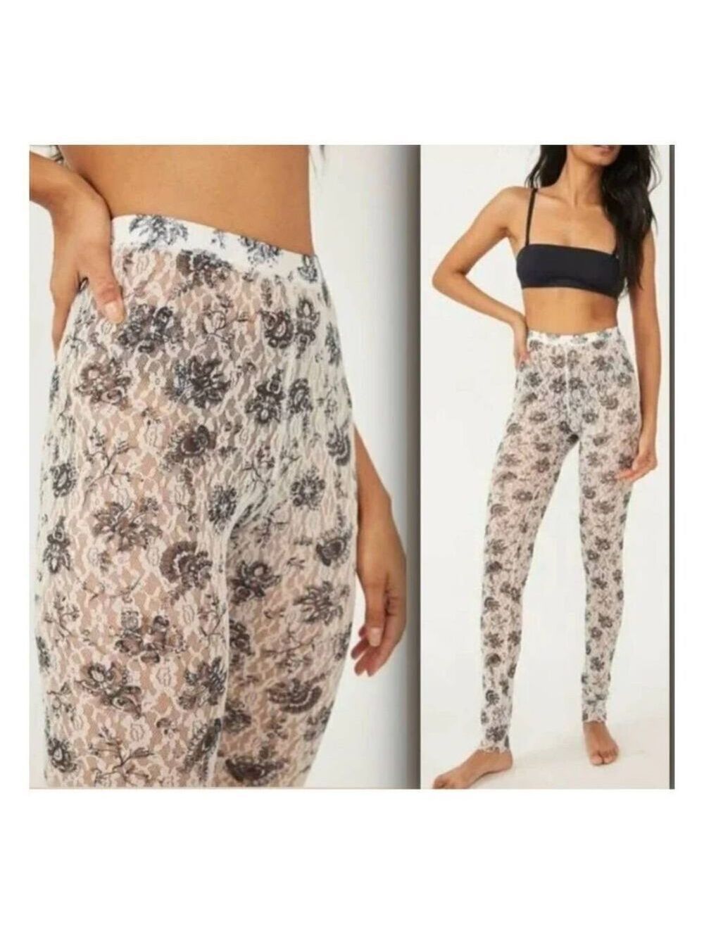 Free People Intimately Layered In Lace Leggings In Chamoix Combo Sz M